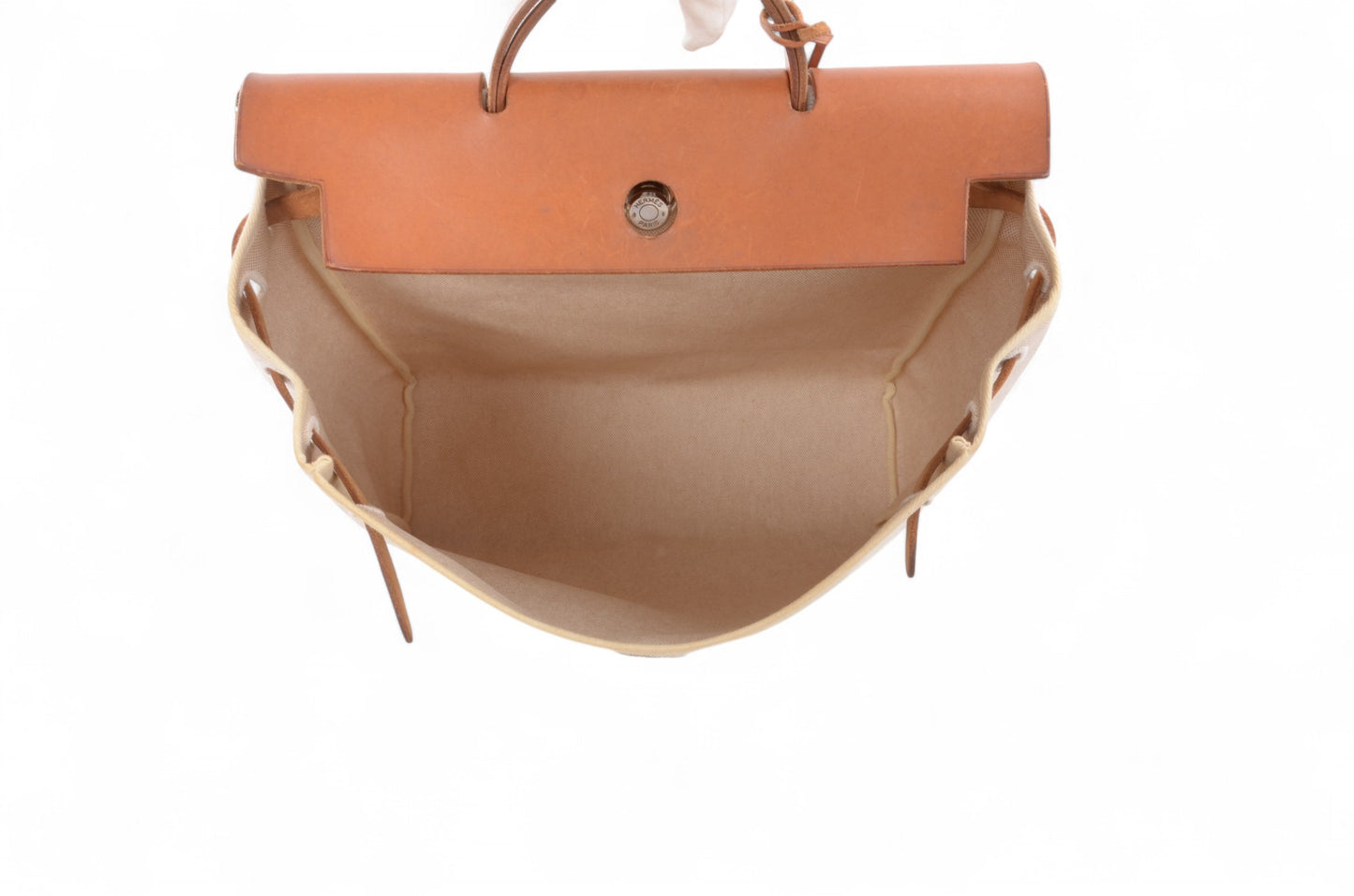 Hermès Herbag Shoulder Bag Engraved 2WAY Crossbody Tote Handbag Leather Beige Brown