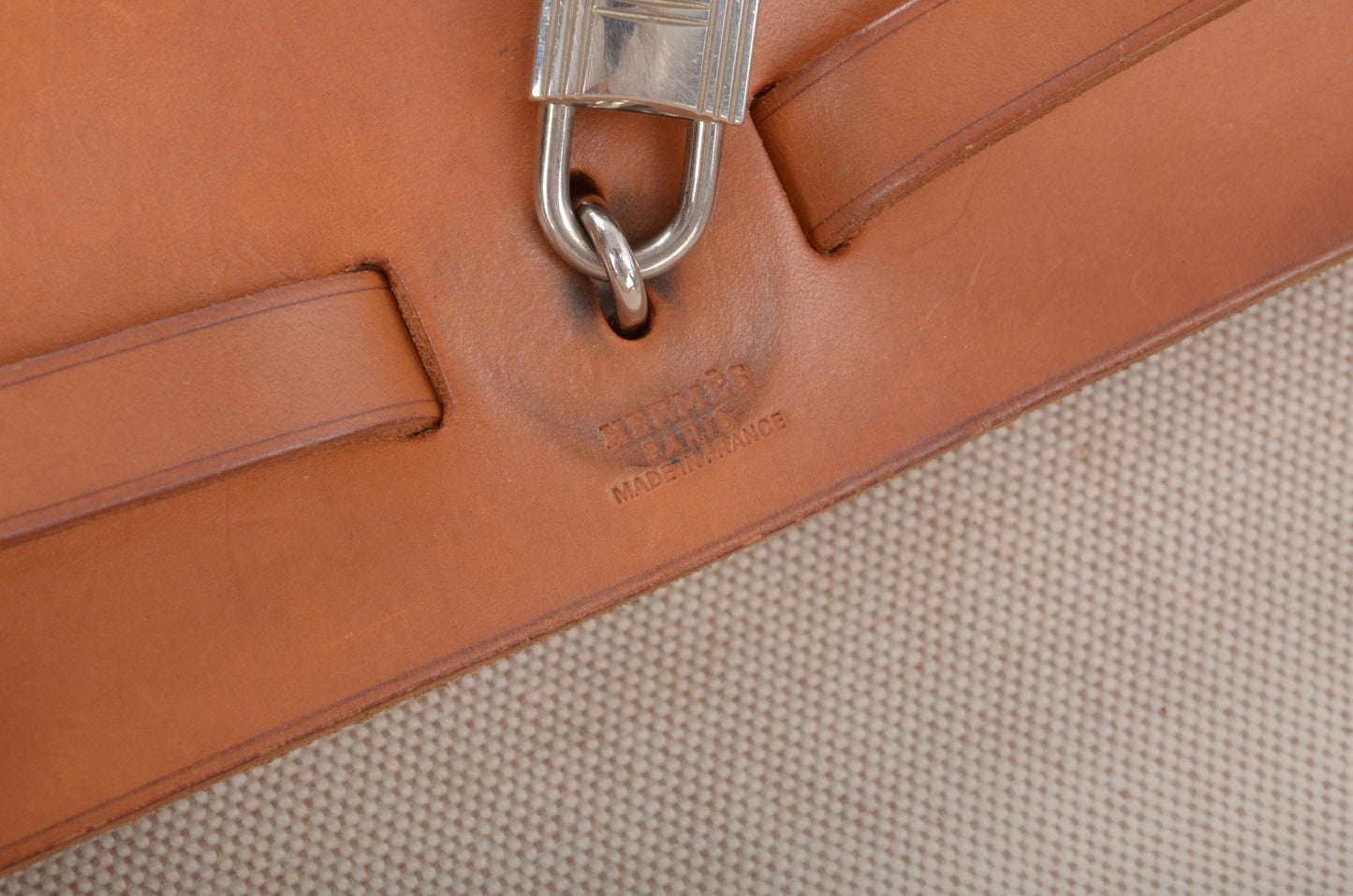 Hermès Herbag Shoulder Bag Engraved 2WAY Crossbody Tote Handbag Leather Beige Brown