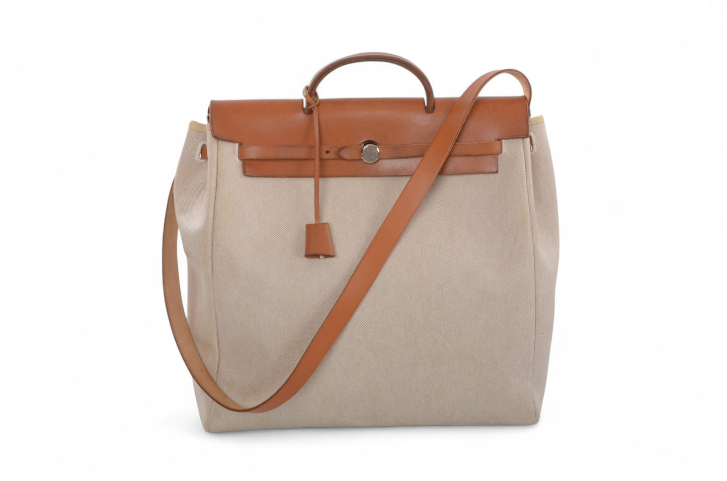 Hermès Herbag Shoulder Bag Engraved 2WAY Crossbody Tote Handbag Leather Beige Brown