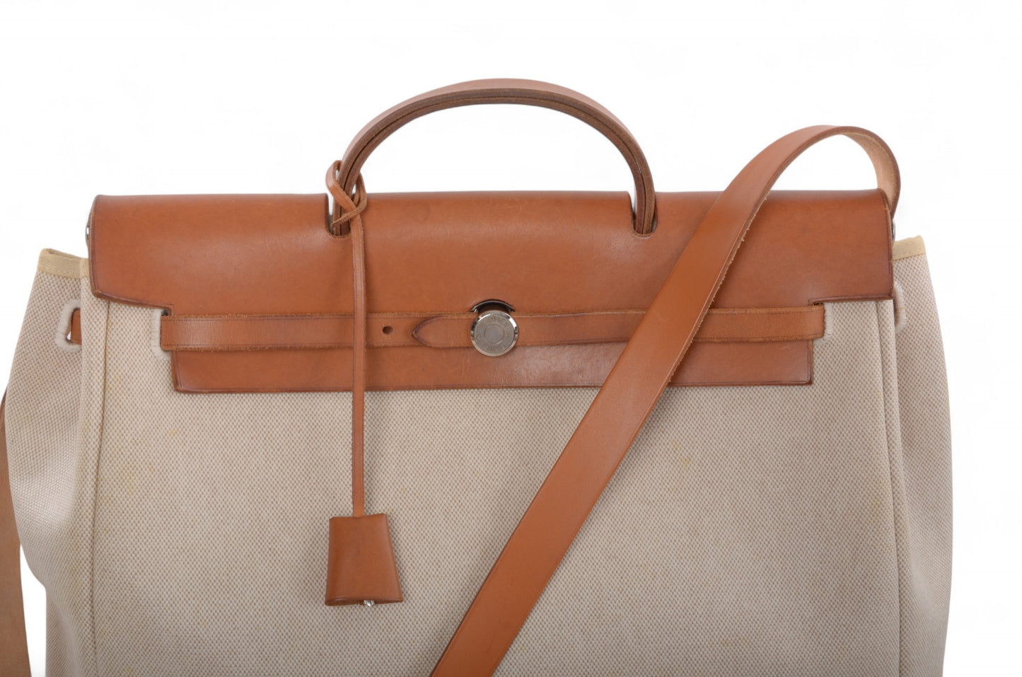 Hermès Herbag Shoulder Bag Engraved 2WAY Crossbody Tote Handbag Leather Beige Brown