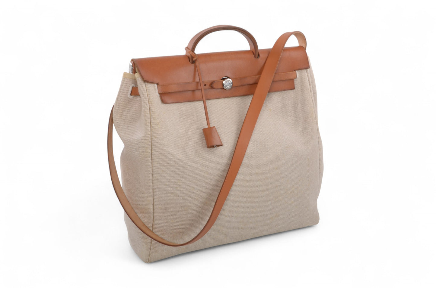 Hermès Herbag Shoulder Bag Engraved 2WAY Crossbody Tote Handbag Leather Beige Brown