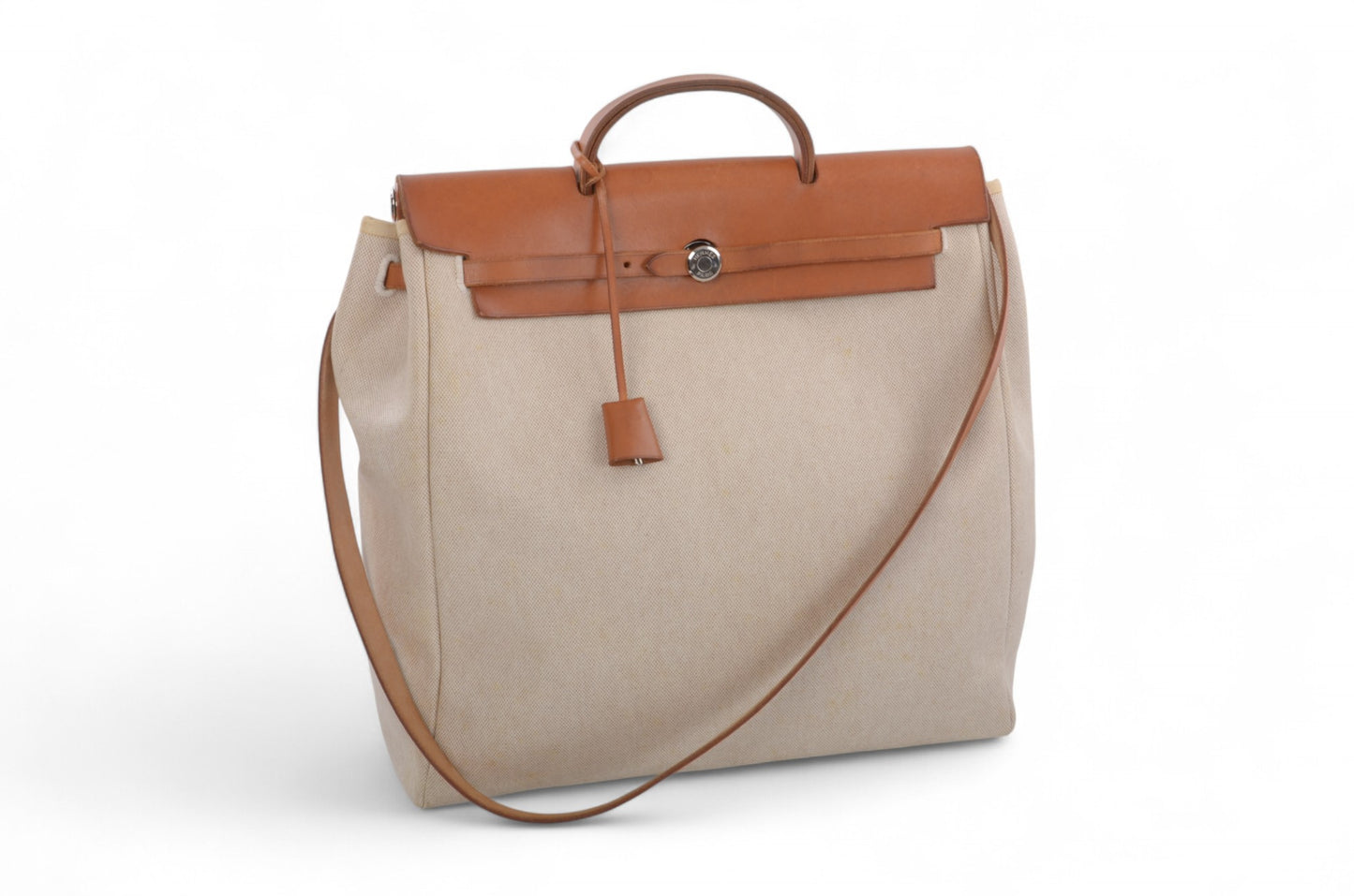 Hermès Herbag Shoulder Bag Engraved 2WAY Crossbody Tote Handbag Leather Beige Brown