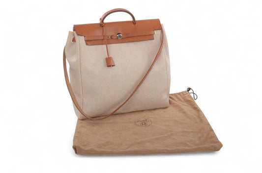 Hermès Herbag Shoulder Bag Engraved 2WAY Crossbody Tote Handbag Leather Beige Brown