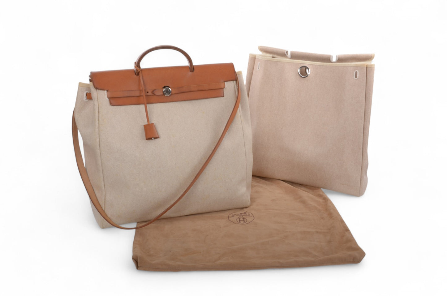 Hermès Herbag Shoulder Bag Engraved 2WAY Crossbody Tote Handbag Leather Beige Brown