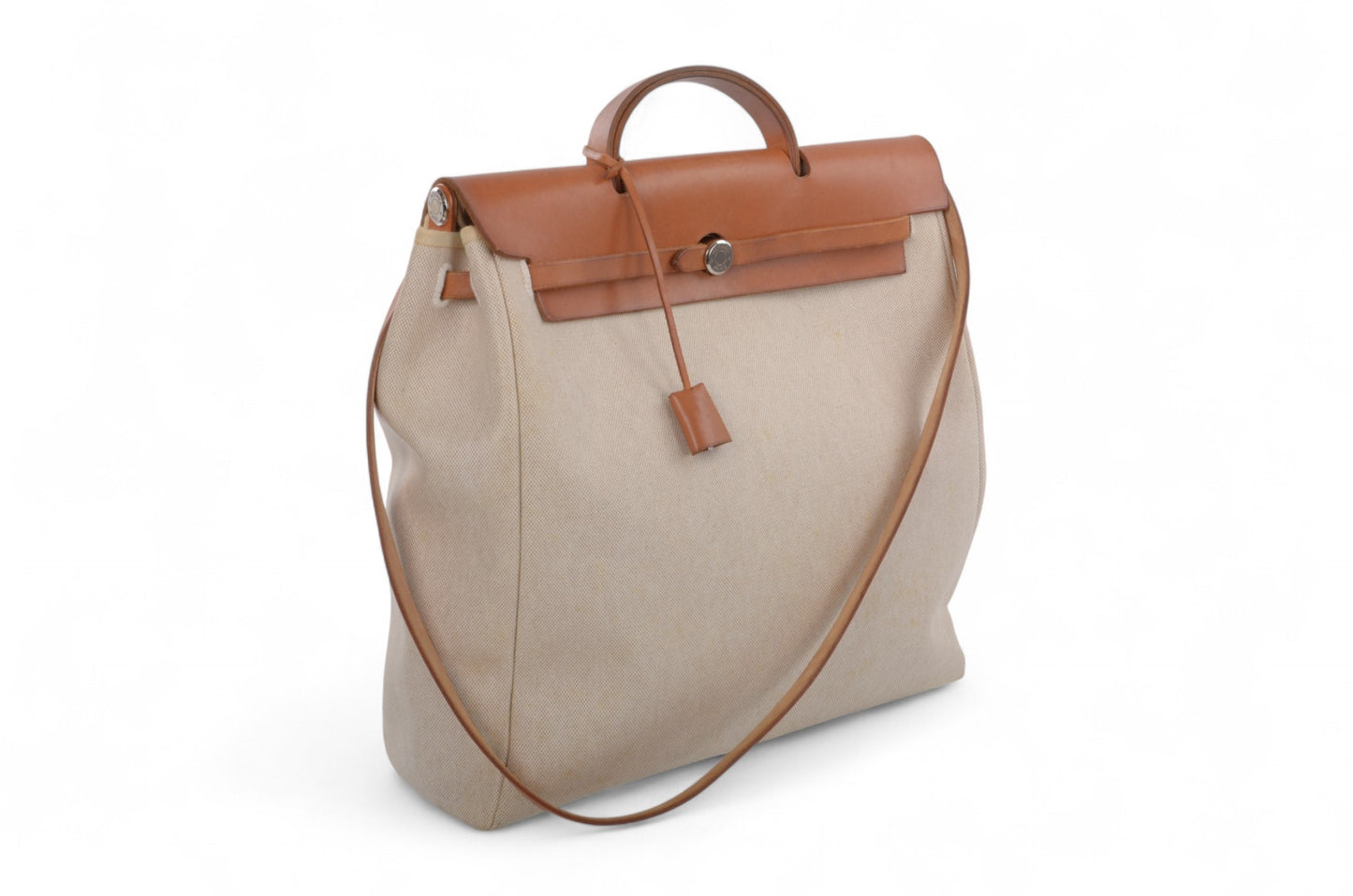 Hermès Herbag Shoulder Bag Engraved 2WAY Crossbody Tote Handbag Leather Beige Brown