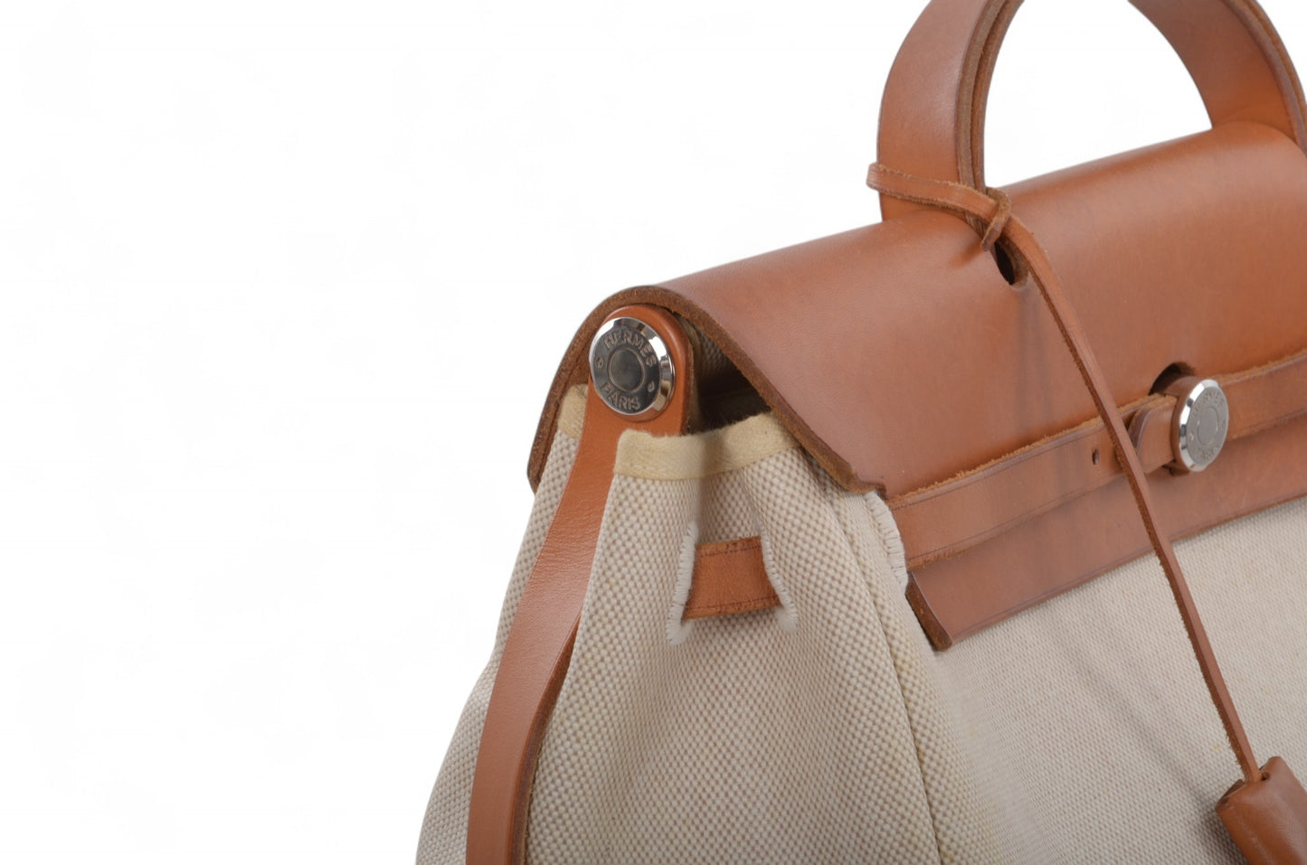 Hermès Herbag Shoulder Bag Engraved 2WAY Crossbody Tote Handbag Leather Beige Brown