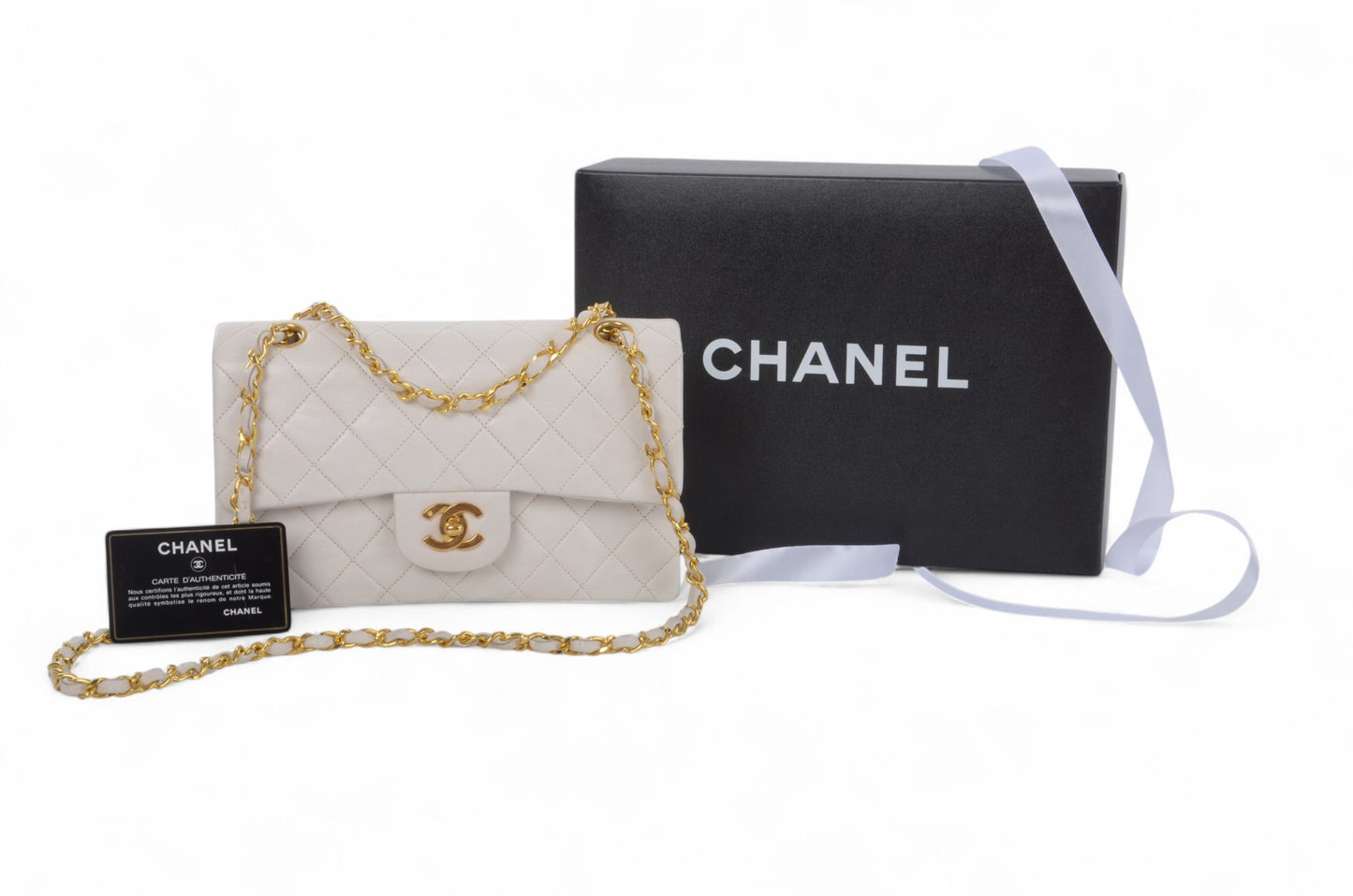 Chanel Classic Small Double Flap Bag White Lambskin W-Flap 23 Matelasse Coco Mark Turn Lock Chain Shoulder Bag CrossbodyVintage