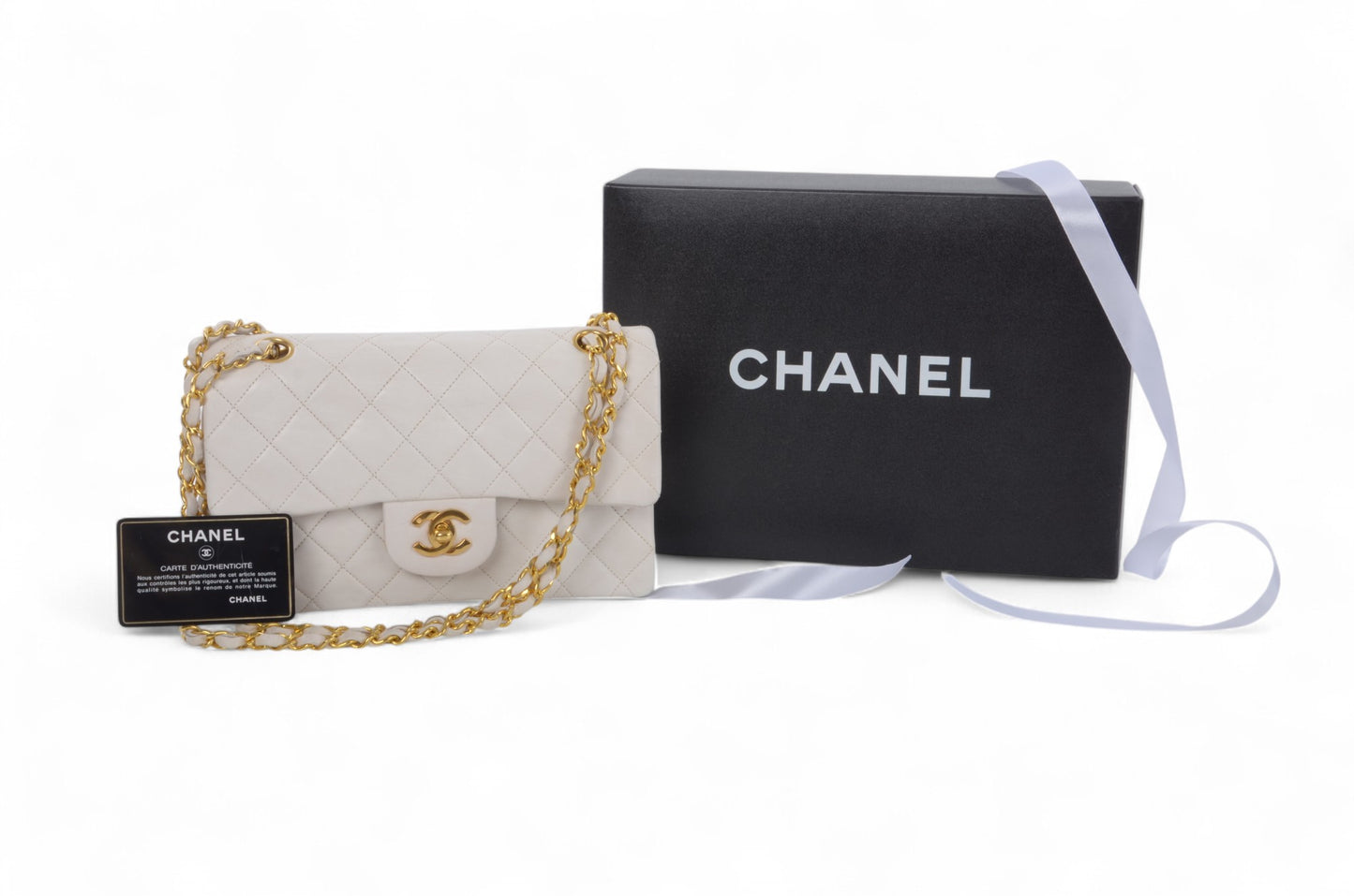 Chanel Classic Small Double Flap Bag White Lambskin W-Flap 23 Matelasse Coco Mark Turn Lock Chain Shoulder Bag CrossbodyVintage