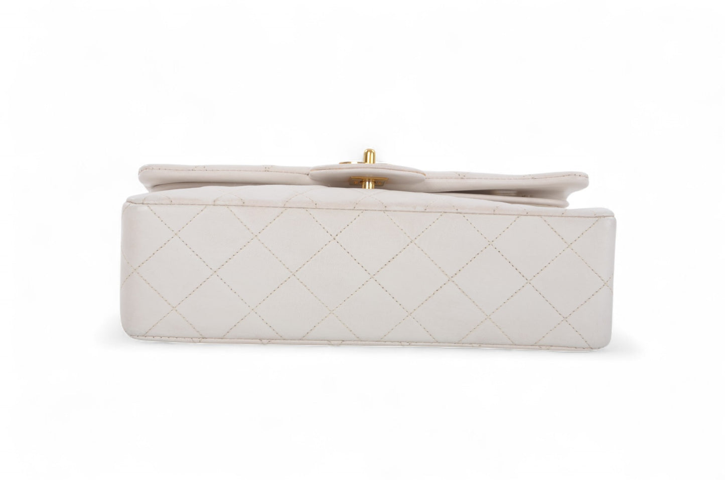 Chanel Classic Small Double Flap Bag White Lambskin W-Flap 23 Matelasse Coco Mark Turn Lock Chain Shoulder Bag CrossbodyVintage