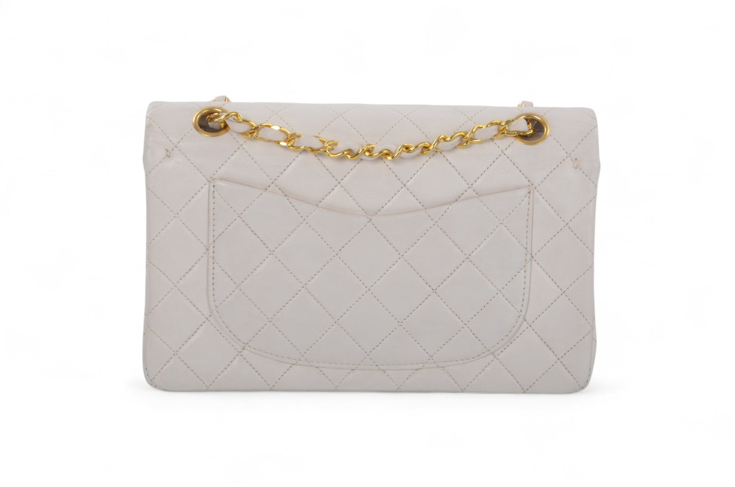 Chanel Classic Small Double Flap Bag White Lambskin W-Flap 23 Matelasse Coco Mark Turn Lock Chain Shoulder Bag CrossbodyVintage