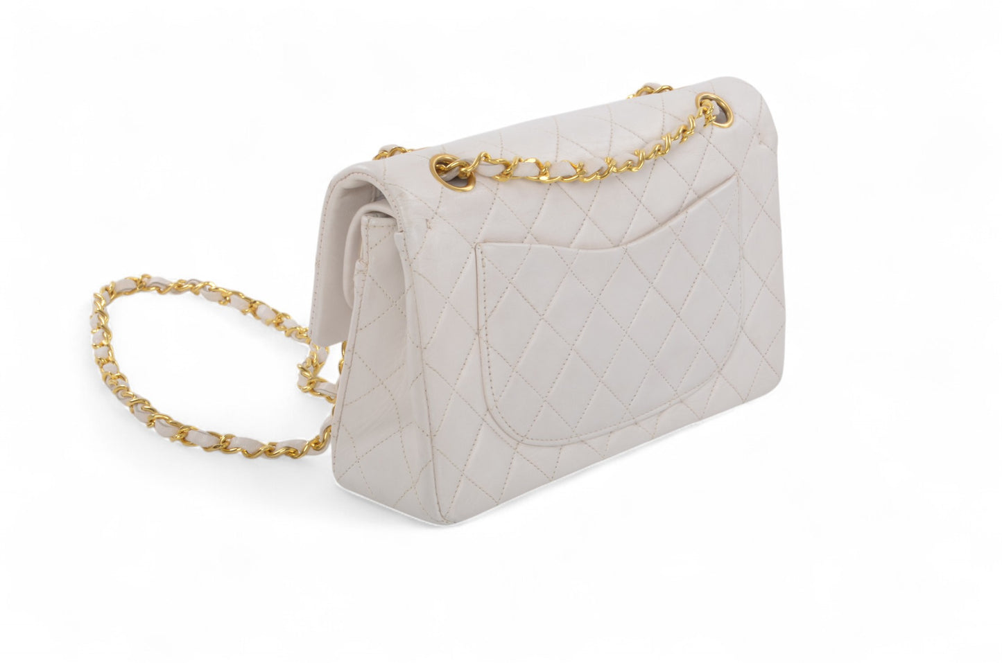 Chanel Classic Small Double Flap Bag White Lambskin W-Flap 23 Matelasse Coco Mark Turn Lock Chain Shoulder Bag CrossbodyVintage