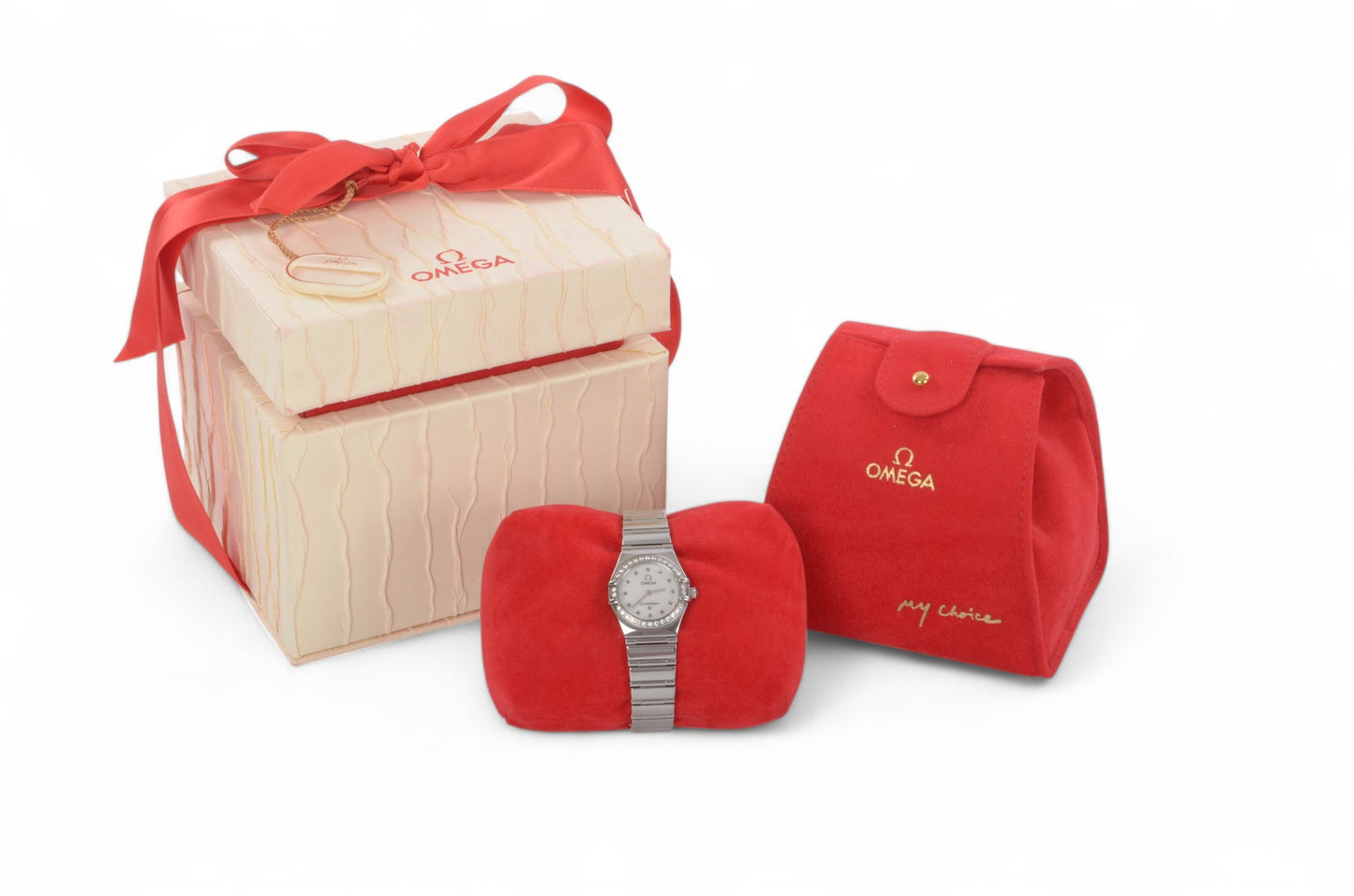 Omega Constellation Mini My Choice Diamond Bezel QZ Shell Dial Ladies Watch