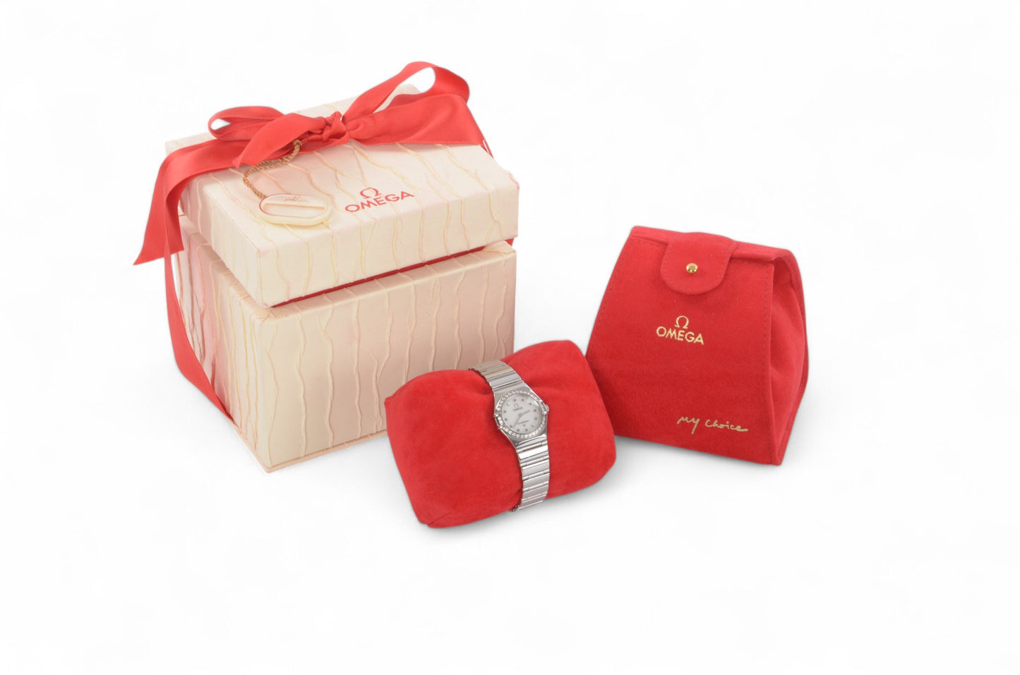 Omega Constellation Mini My Choice Diamond Bezel QZ Shell Dial Ladies Watch