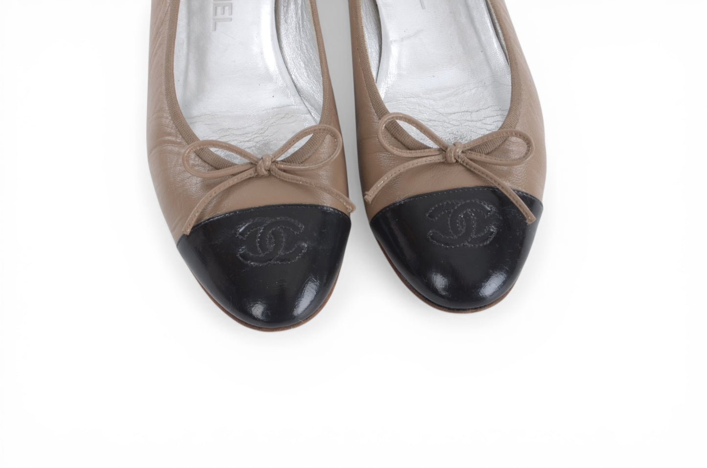 Chanel Ballet Flats Shoes Ballerina Ballet Flat Pumps Ribbon Leather Vintage Size 39C