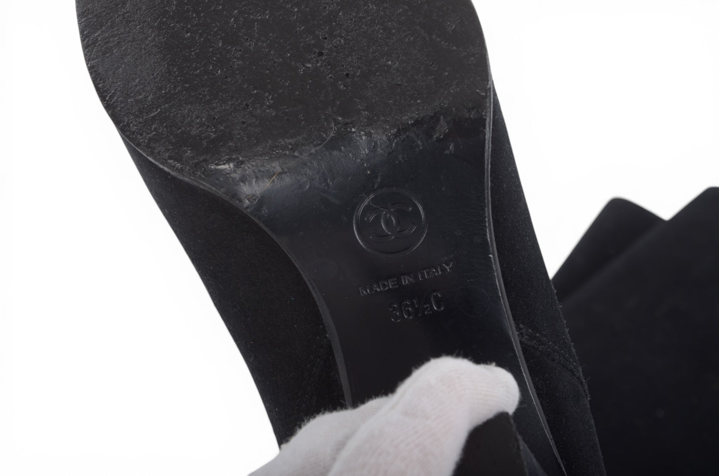 Chanel Long Boots Black Chunky Heel Logo Women's Shoes Vintage Designer Classic Authentic Size 36,5C