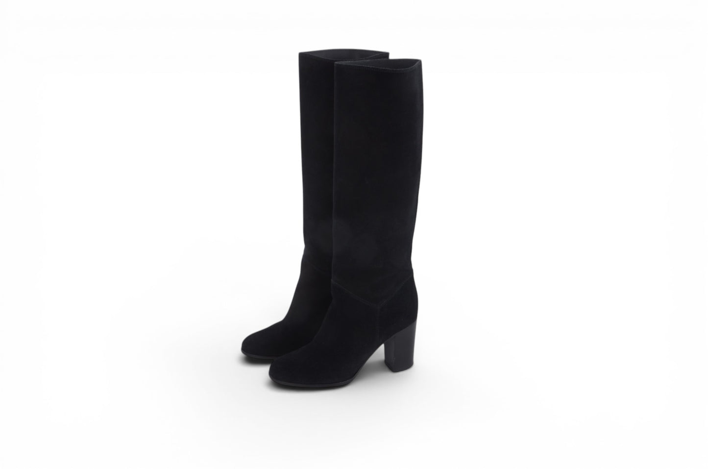 Chanel Long Boots Black Chunky Heel Logo Women's Shoes Vintage Designer Classic Authentic Size 36,5C