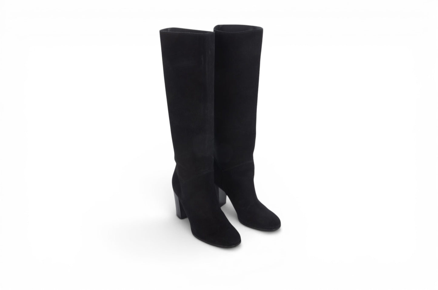 Chanel Long Boots Black Chunky Heel Logo Women's Shoes Vintage Designer Classic Authentic Size 36,5C