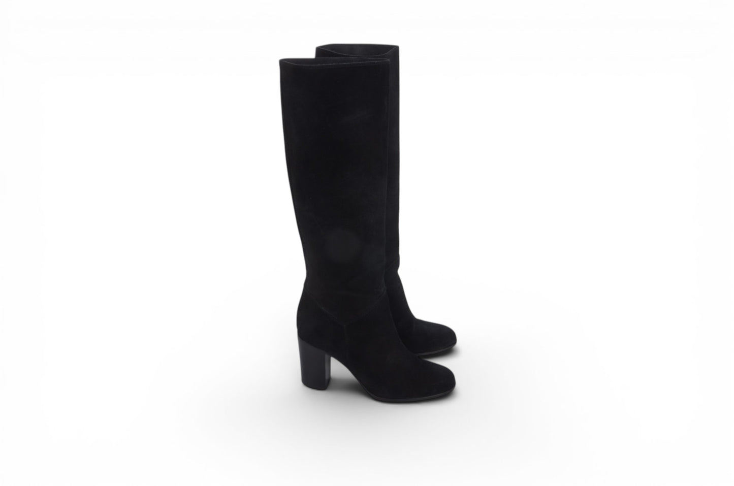 Chanel Long Boots Black Chunky Heel Logo Women's Shoes Vintage Designer Classic Authentic Size 36,5C