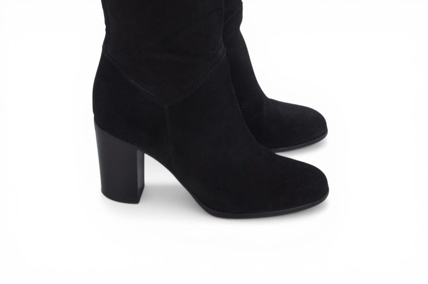 Chanel Long Boots Black Chunky Heel Logo Women's Shoes Vintage Designer Classic Authentic Size 36,5C
