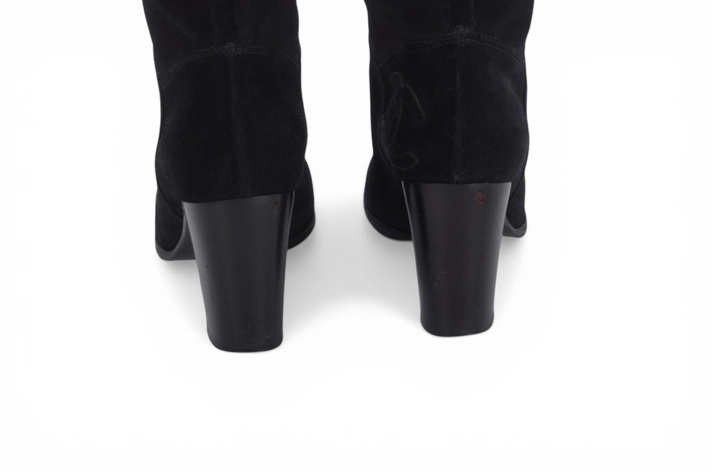 Chanel Long Boots Black Chunky Heel Logo Women's Shoes Vintage Designer Classic Authentic Size 36,5C