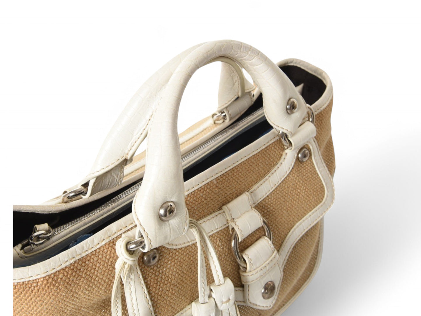 Celine Raffia Boogie Bag Handbag Beachbag Beach Triomphe Vintage White Brown