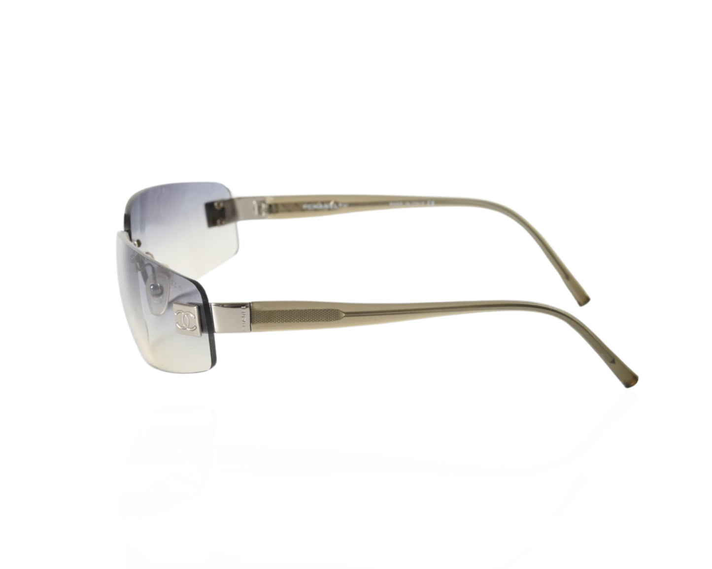 Chanel Ombre Gradient Rimless Blue Glass CC Logo Vintage Sunglasses Glasses