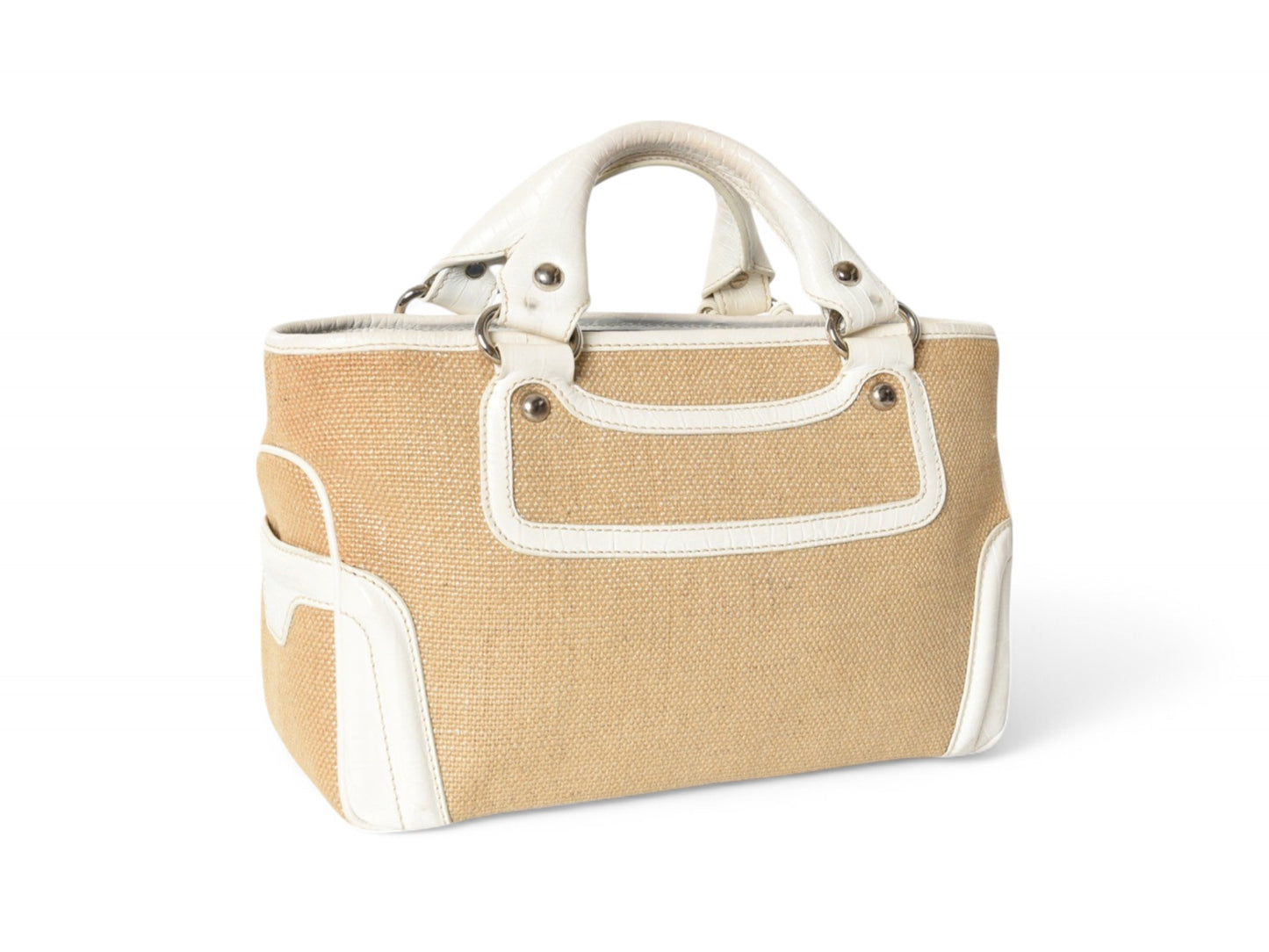 Celine Raffia Boogie Bag Handbag Beachbag Beach Triomphe Vintage White Brown