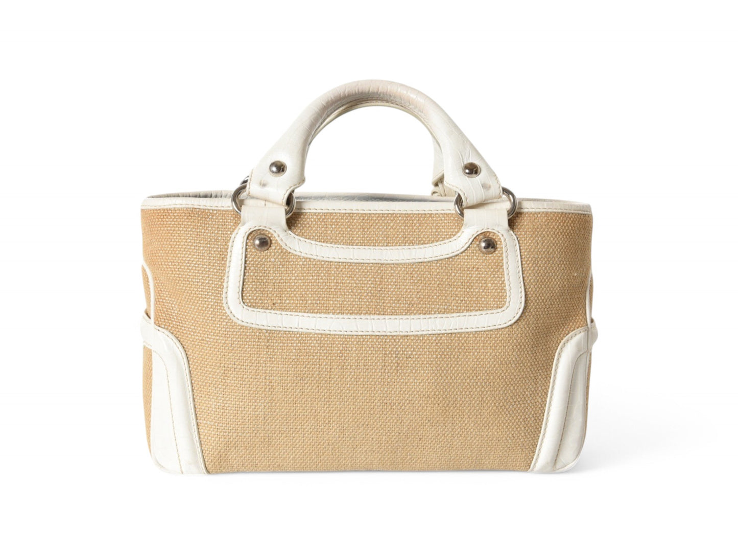 Celine Raffia Boogie Bag Handbag Beachbag Beach Triomphe Vintage White Brown