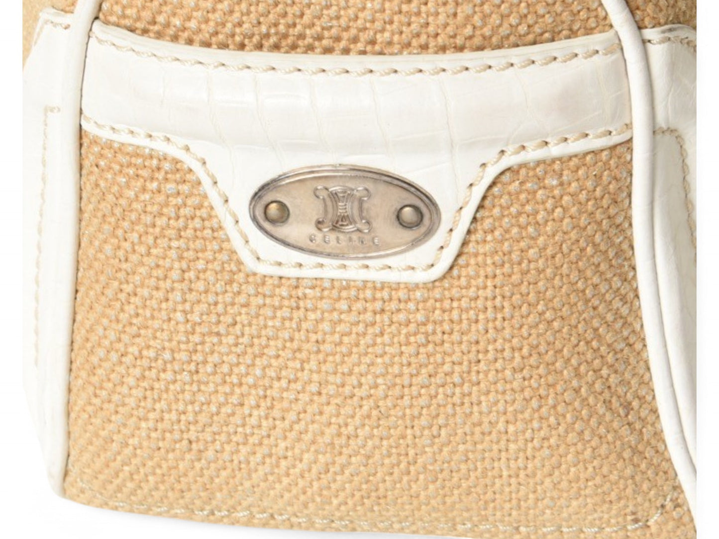 Celine Raffia Boogie Bag Handbag Beachbag Beach Triomphe Vintage White Brown