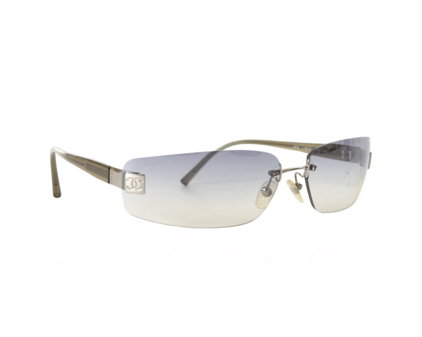 Chanel Ombre Gradient Rimless Blue Glass CC Logo Vintage Sunglasses Glasses