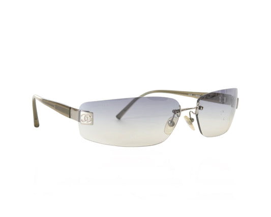 Chanel Ombre Gradient Rimless Blue Glass CC Logo Vintage Sunglasses Glasses