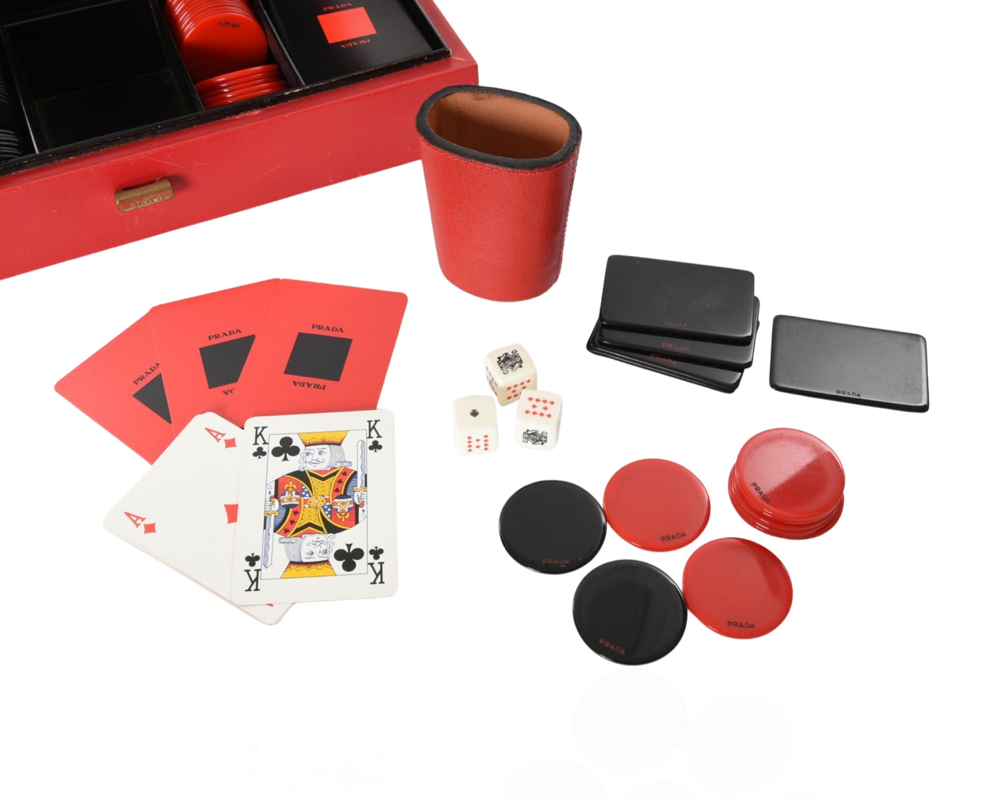 Prada Saffiano Red Leather Poker Set Playing Cards Game