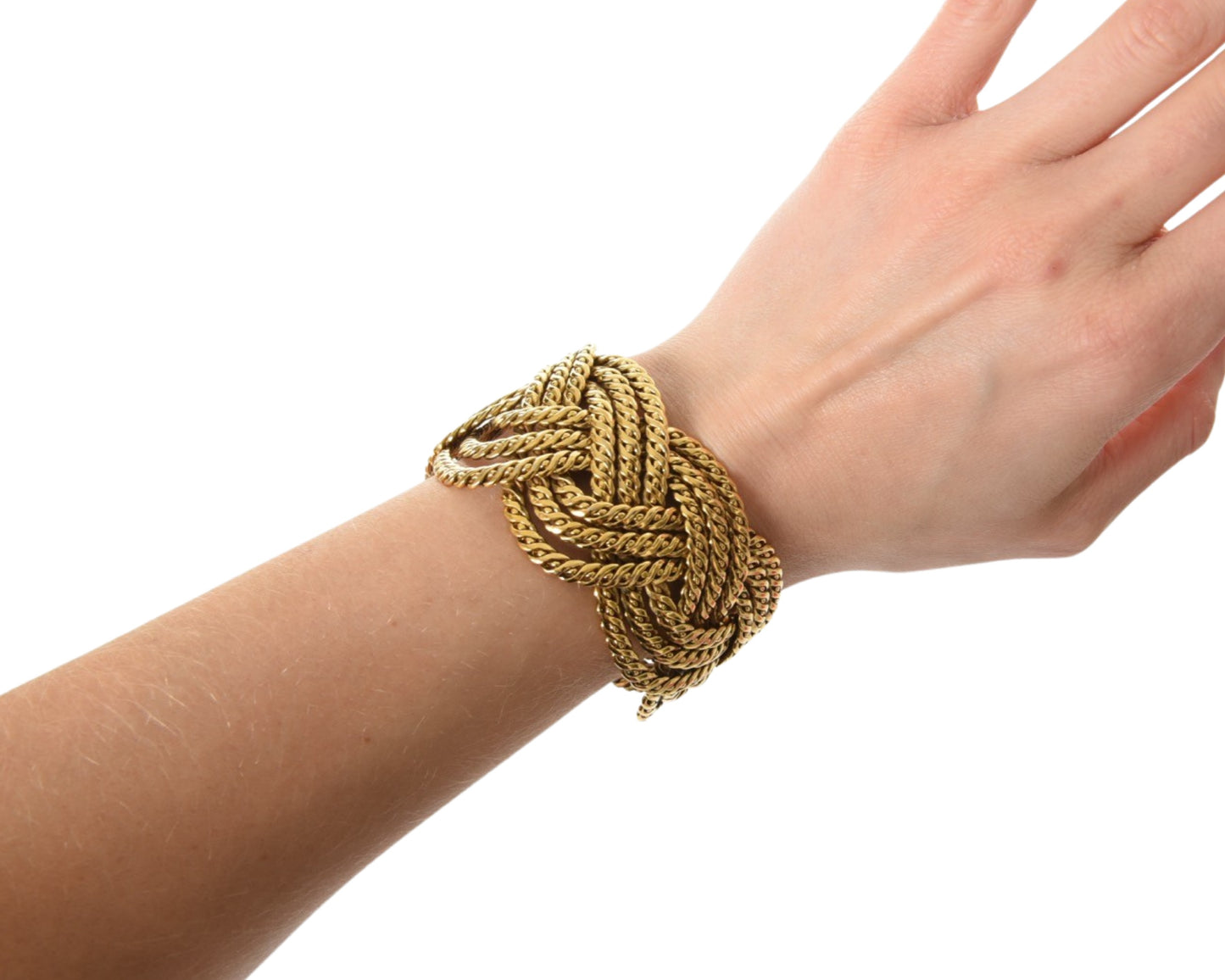 Gianfranco Ferre Bracelet Braided Cuff Twist Grosse Knot Gold Color Metal Vintage