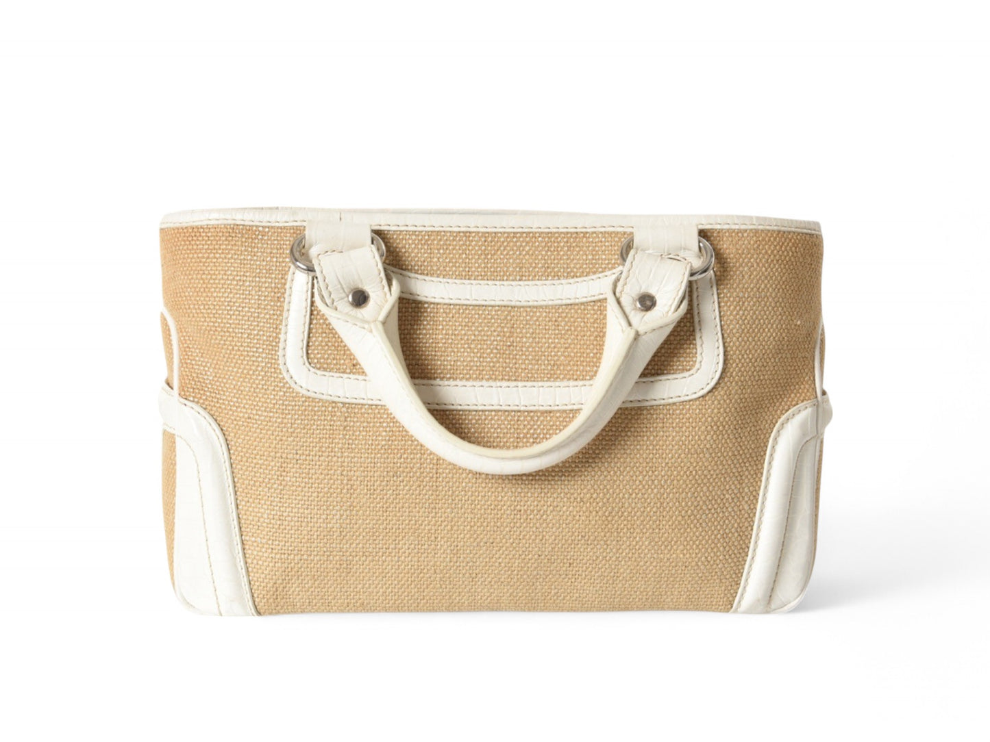 Celine Raffia Boogie Bag Handbag Beachbag Beach Triomphe Vintage White Brown
