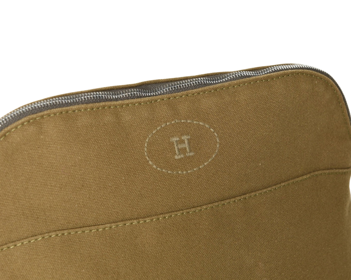 Hermès Bolide Medium Case Pouch Toiletry Make Up Bag 100% cotton Green Olive