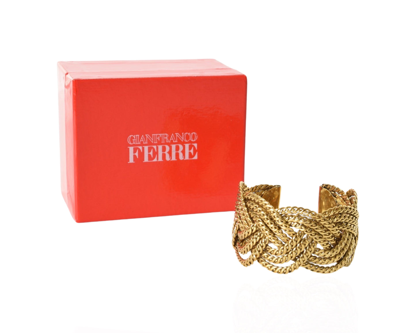 Gianfranco Ferre Bracelet Braided Cuff Twist Grosse Knot Gold Color Metal Vintage
