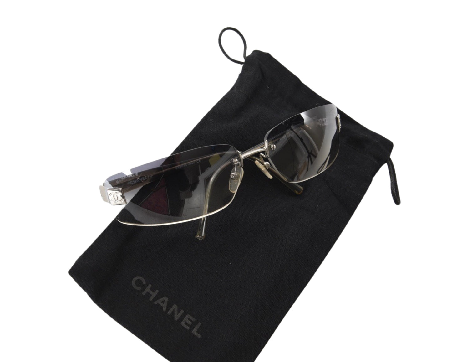 Chanel Ombre Gradient Rimless Blue Glass CC Logo Vintage Sunglasses Glasses