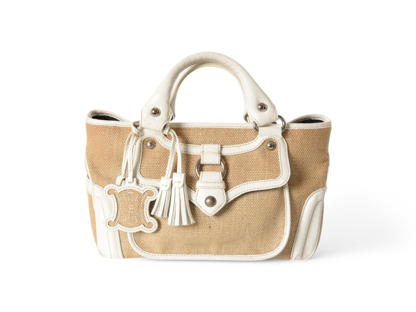 Celine Raffia Boogie Bag Handbag Beachbag Beach Triomphe Vintage White Brown