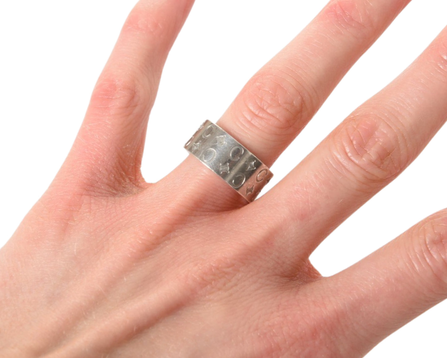 Celine Logo Ring Silver Engraved Size 14