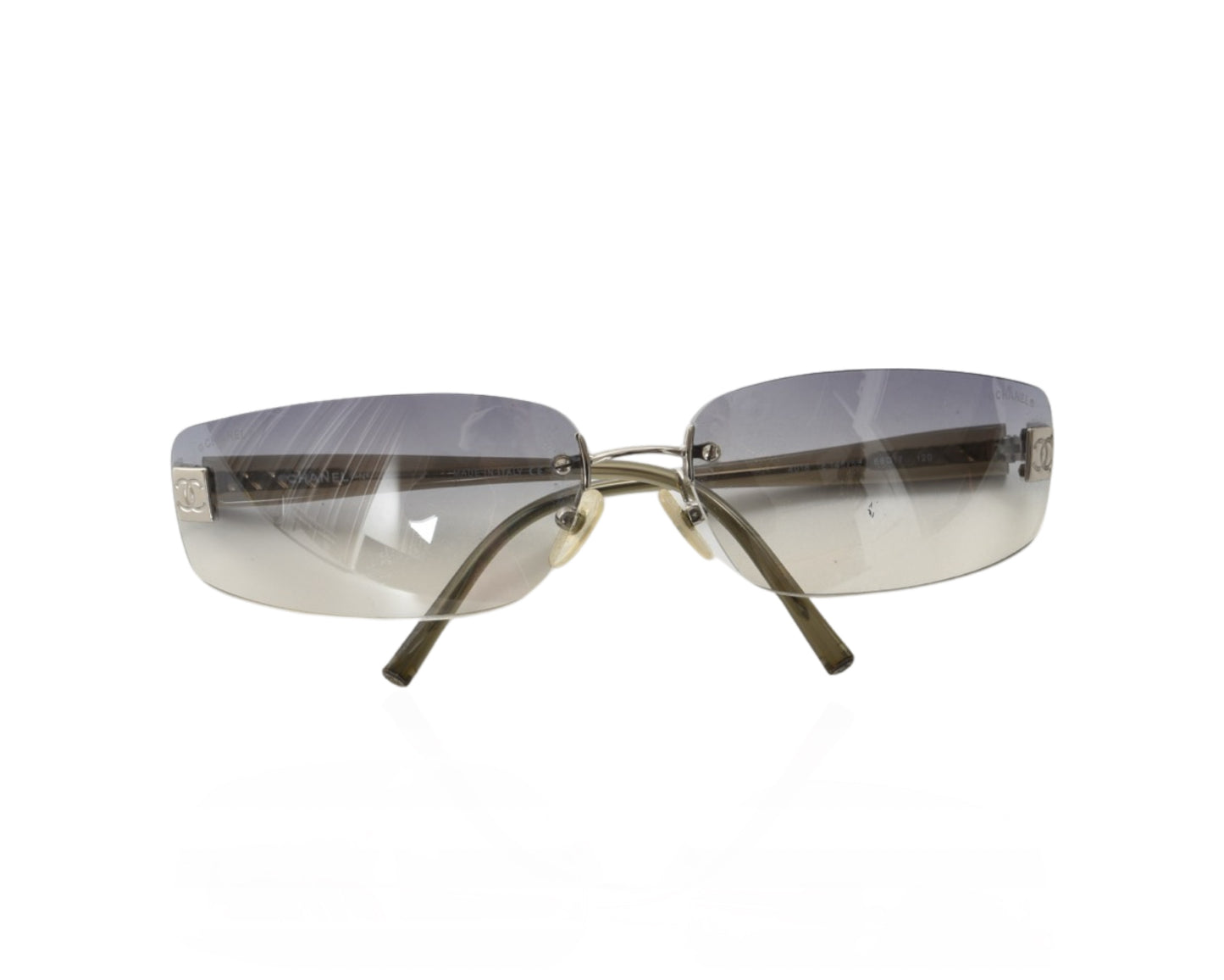 Chanel Ombre Gradient Rimless Blue Glass CC Logo Vintage Sunglasses Glasses