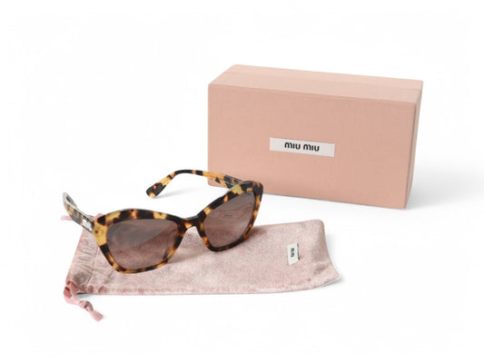 Miu Miu Havana Tortoiseshell Sunglasses Glasses Logo Women's Brown Miumiu Cateye