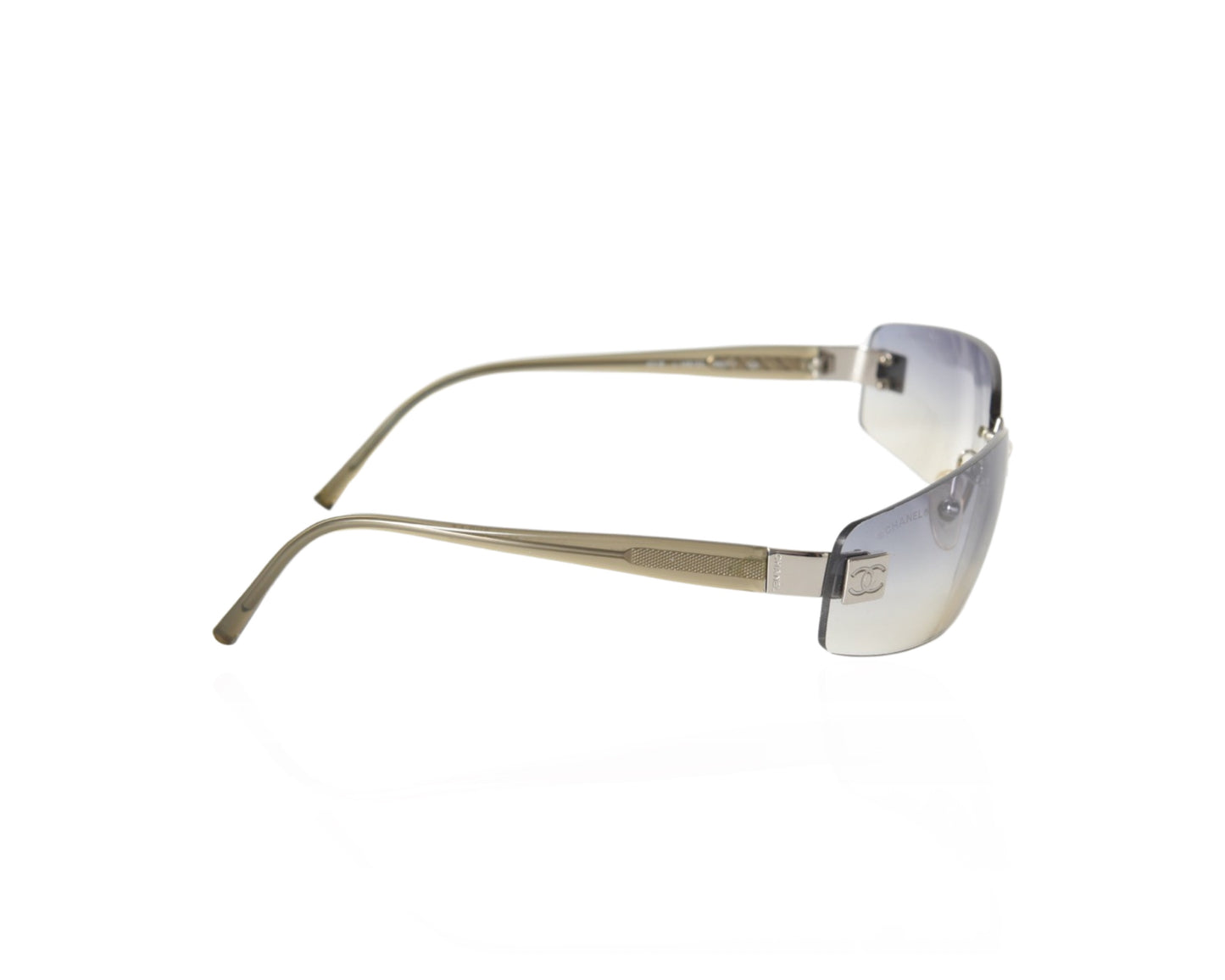 Chanel Ombre Gradient Rimless Blue Glass CC Logo Vintage Sunglasses Glasses