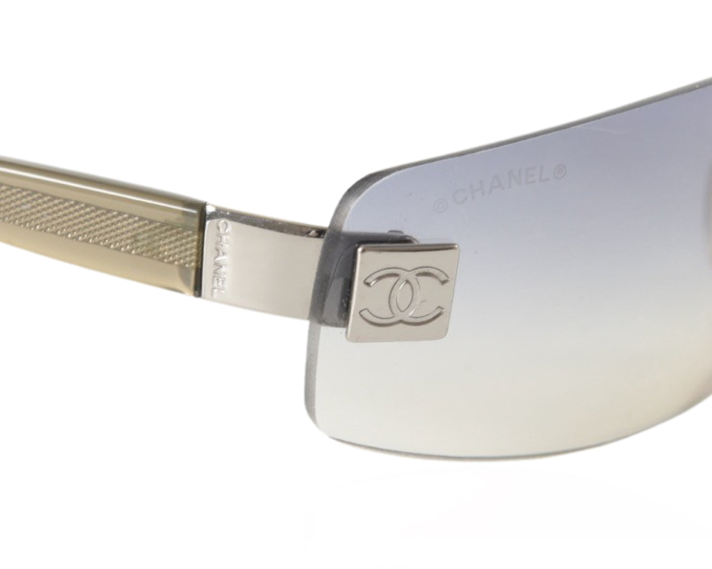 Chanel Ombre Gradient Rimless Blue Glass CC Logo Vintage Sunglasses Glasses