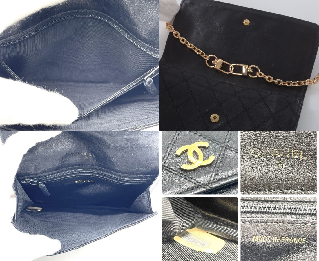 Chanel Clutch Quilted Lambskin Leather Bag Matelasse CC Logo Gold Flap Vintage Designer Classic