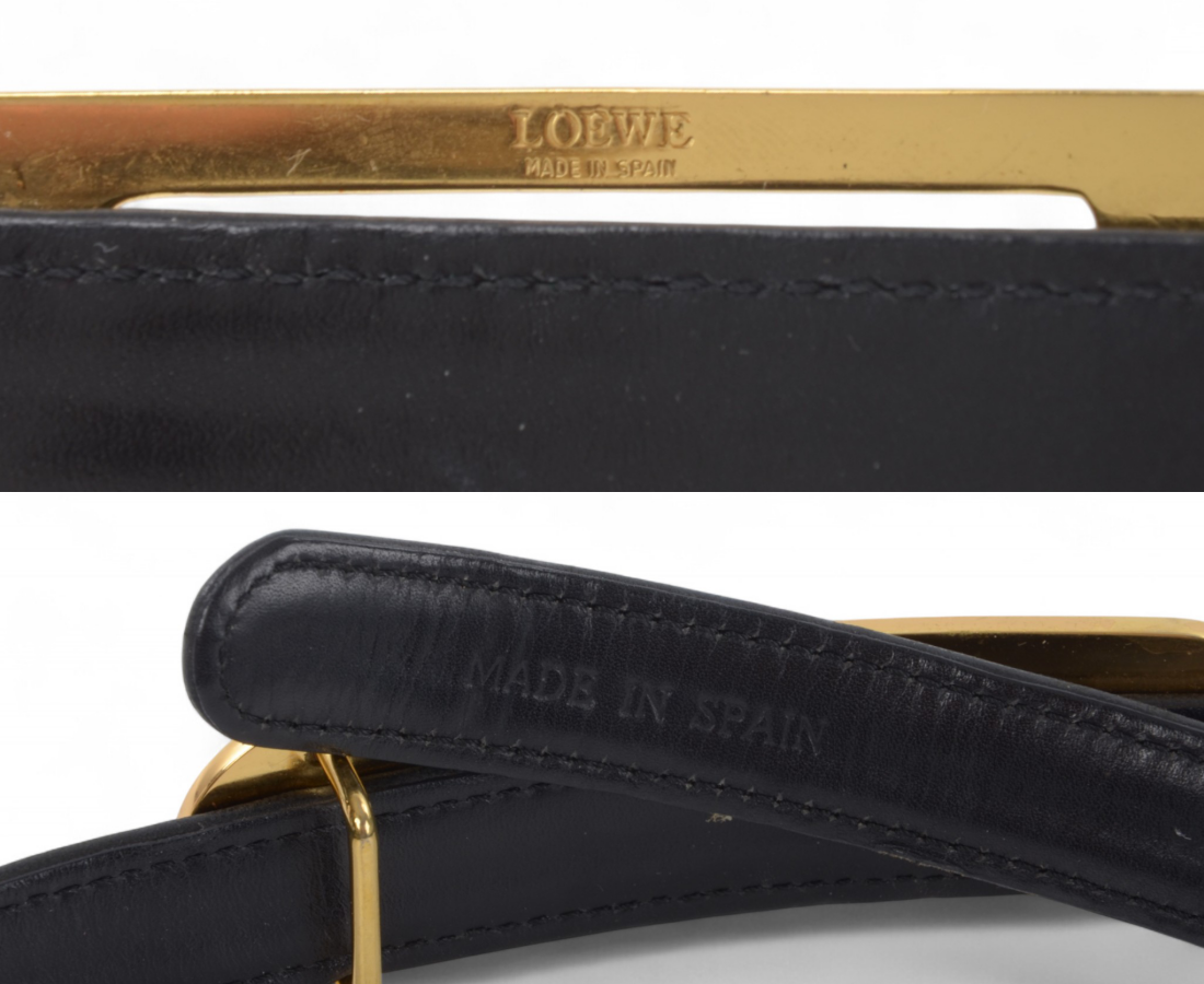 Loewe Anagram Belt Black Gold Buckle Vintage Designer Classic