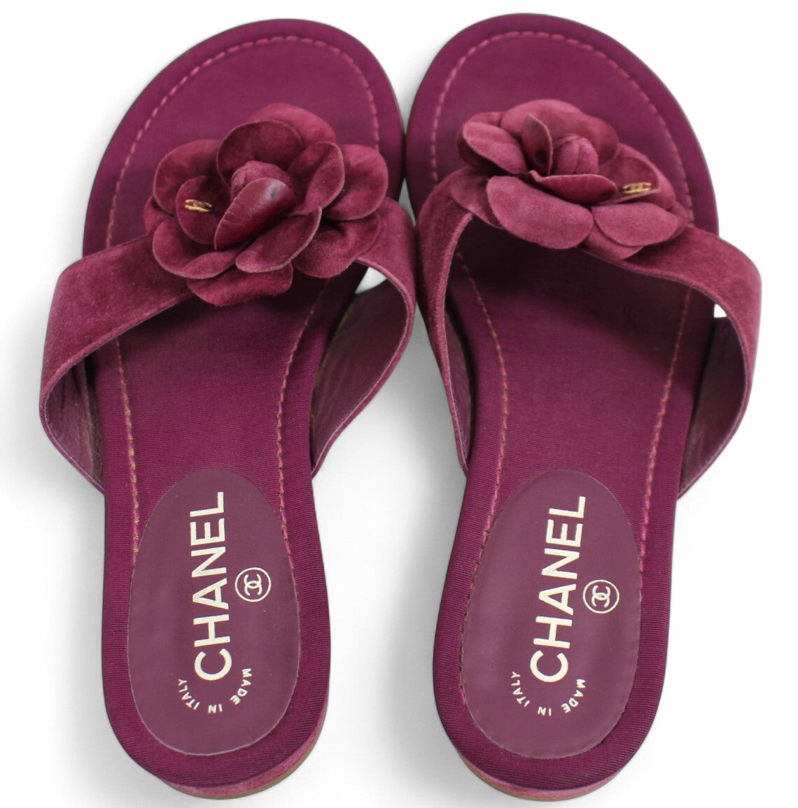 Chanel Camellia Sandals Shoes Suede Flower Vintage Size 39 1/2