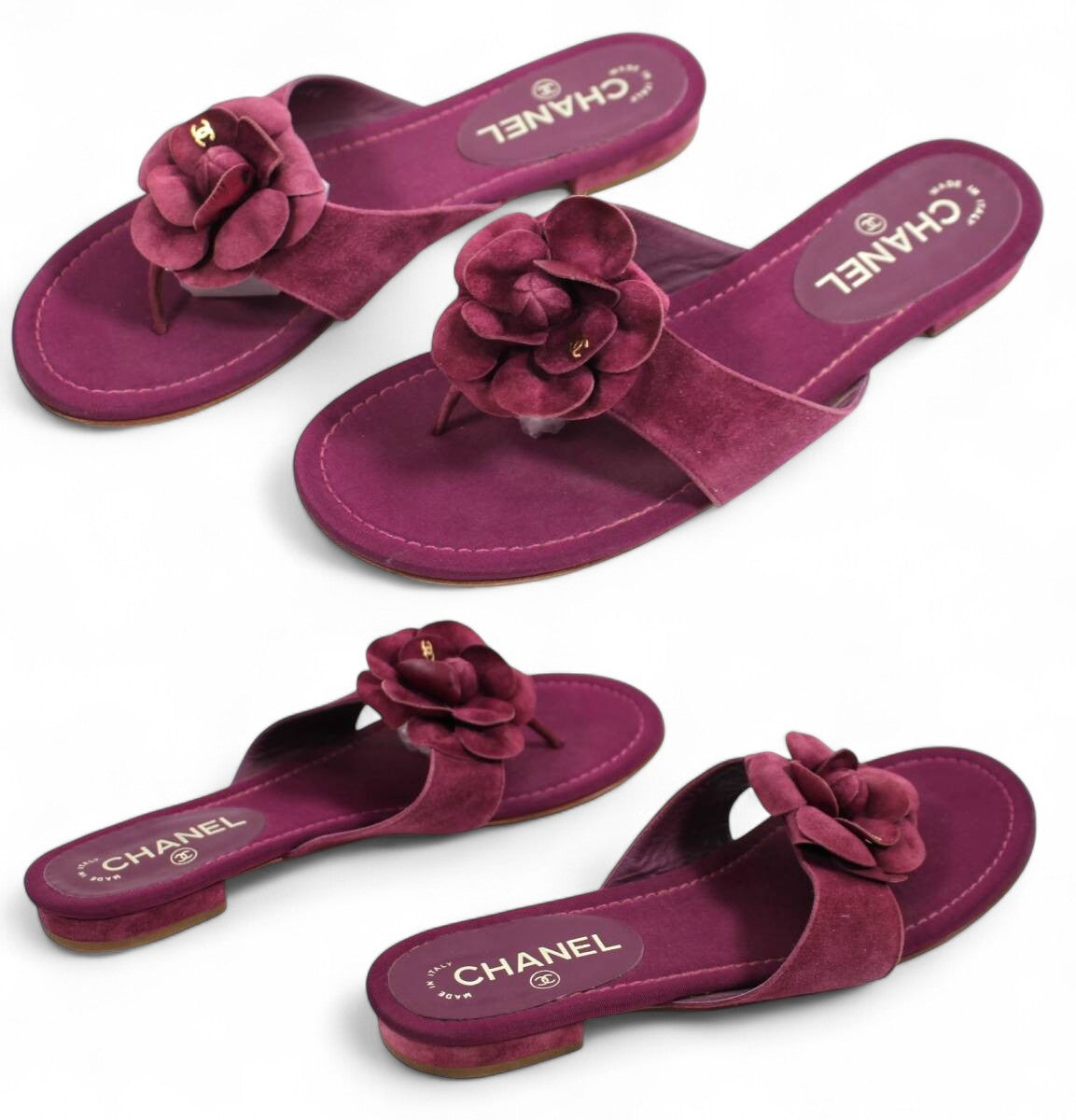 Chanel Camellia Sandals Shoes Suede Flower Vintage Size 39 1/2