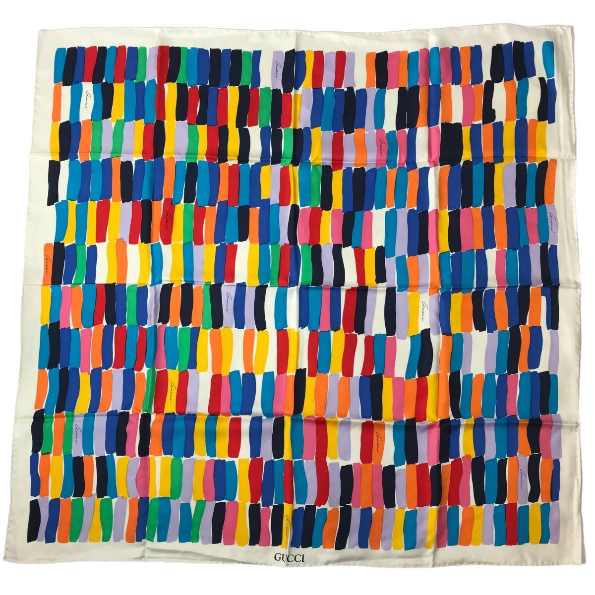 Gucci Multicolor Scarf 100% Silk Large Shawl Designer Classic Italy
