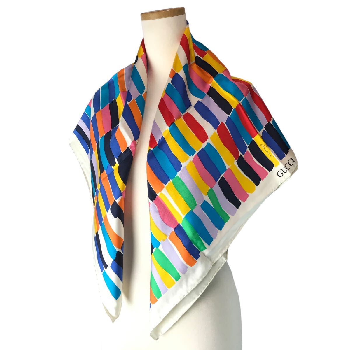 Gucci Multicolor Scarf 100% Silk Large Shawl Designer Classic Italy