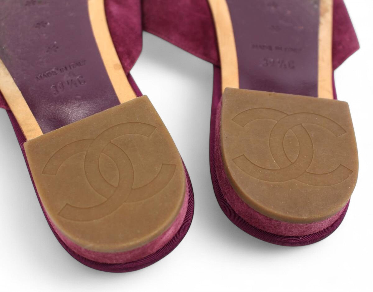 Chanel Camellia Sandals Shoes Suede Flower Vintage Size 39 1/2